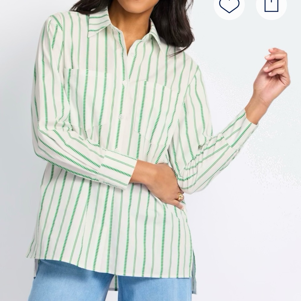 💚 Tribal Nany Button Down Shirt | Green Stripe Oversized fit